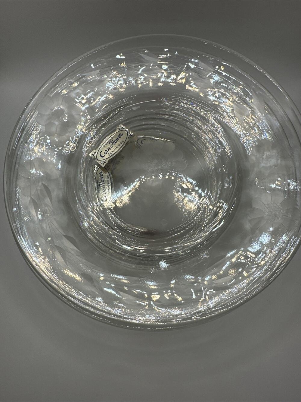 Vtg WJ Hughes Corn Flower Etched 8 Inch Plates Clear Glass Set Of 7